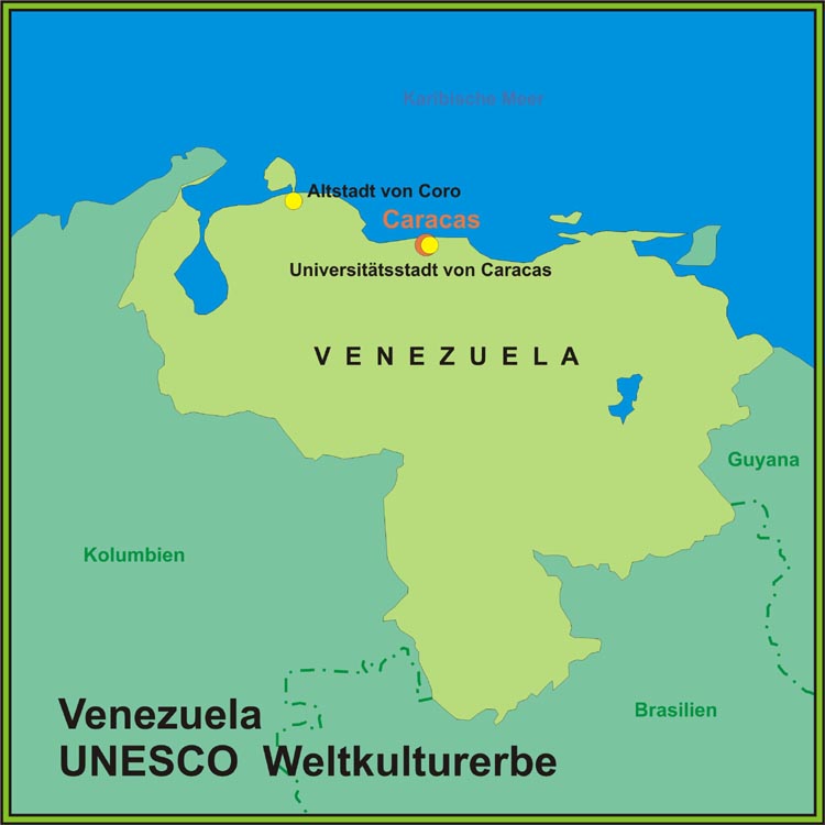 Karte des UNESCO-Weltkulturerbe in Venezuela